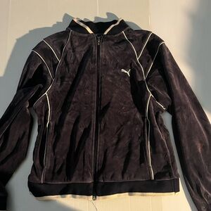 Puma Sweatshirt Black Velvet Velour Zipper Track Jacket SZ M